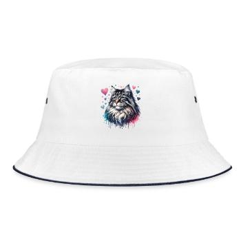 Norwegische Waldkatze - Bucket Hat - Weiß/Navy - Vorne