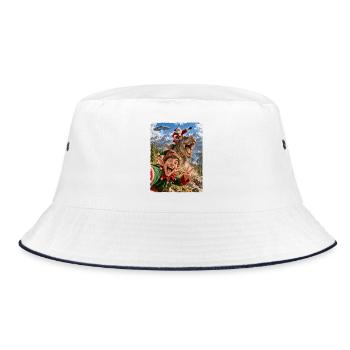 Lustiges Elf Selfie mit Weihnachtsmann, T-Rex, UFO - Bucket Hat - Weiß/Navy - Vorne