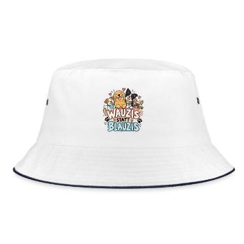 Wauzis statt Blauzis Anti-Rechts - Bucket Hat - Weiß/Navy - Vorne