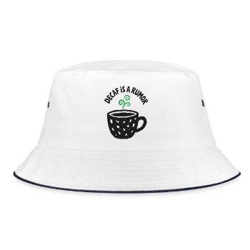 Kaffeehumor – Decaf Is a Rumor - Bucket Hat - Weiß/Navy - Vorne