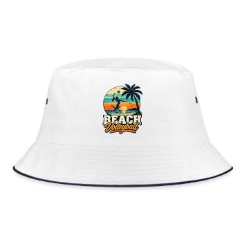 Beachvolleyball Sunset – Retro Beach Vibes - Bucket Hat - Weiß/Navy - Vorne