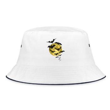 Fledermäuse und Gelber Mond - Bucket Hat - Weiß/Navy - Vorne