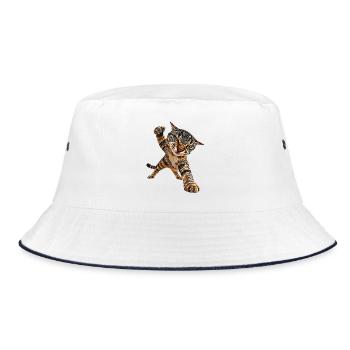 Katze - Bucket Hat - Weiß/Navy - Vorne