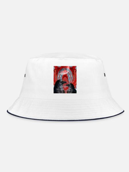 Raben Porträt im abstrakten Muster - Bucket Hat - Weiß/Navy