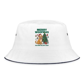 Fröhliche Woofmas Hundemama-Weihnachtscrew - Bucket Hat - Weiß/Navy - Vorne