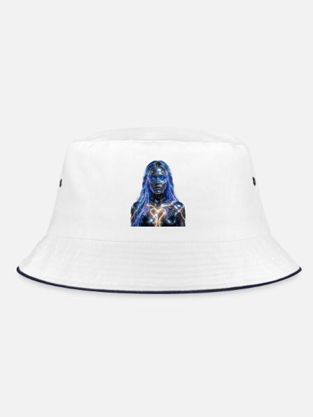 Neon-Cyborg mit erleuchtetem Herzen - Bucket Hat - Weiß/Navy