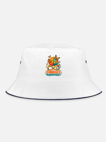 EMBRACE NEURODIVERSITY – Buntes Gehirn ADHS - Bucket Hat - Weiß/Navy