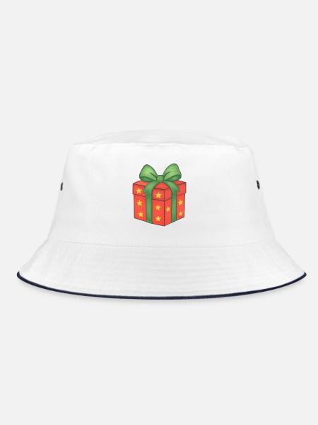 Rotes Geschenk mit grüner Schleife - Bucket Hat - Weiß/Navy