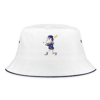 Skelett-Baseballspieler-Cartoon-Stil - Bucket Hat - Weiß/Navy - Vorne