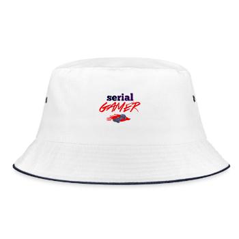 SERIAL GAMER Design - Bucket Hat - Weiß/Navy - Vorne