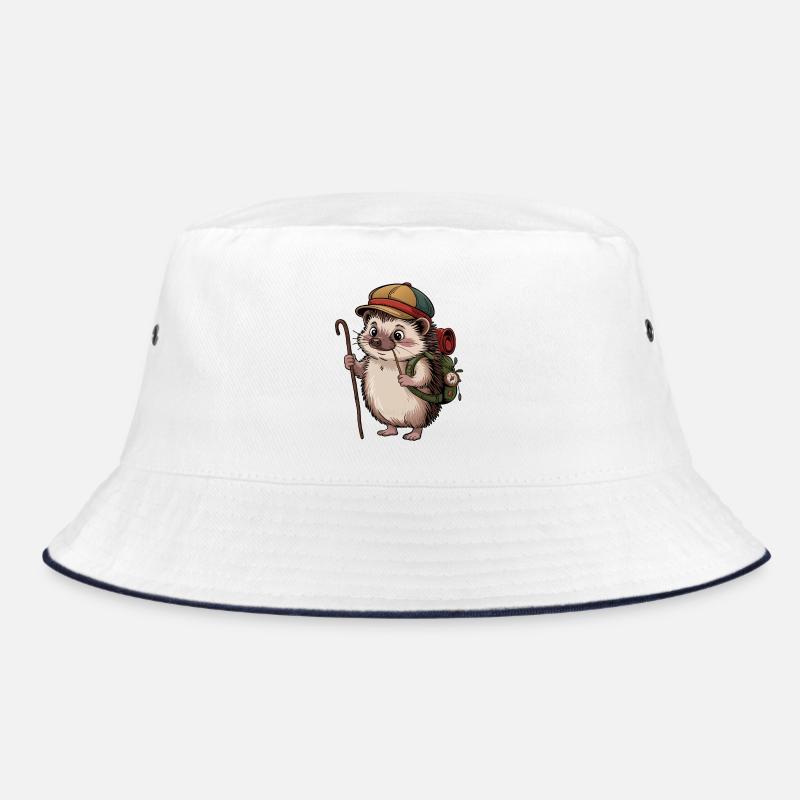 Igel mit Rucksack auf Wanderschaft - Bucket Hat - Weiß/Navy