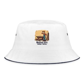 Measure Once Swear Twice Woodworking Holzarbeiten - Bucket Hat - Weiß/Navy - Vorne