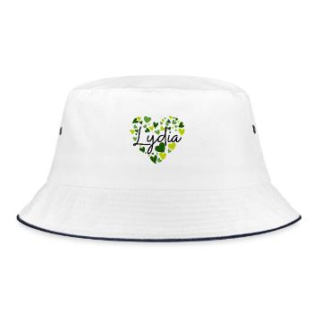 Lydia Name Design with Heart-Shaped green Hearts - Bucket Hat - white/navy - Front