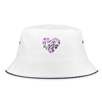 Lydia Name Design with Heart-Shaped purple Hearts - Bucket Hat - white/navy - Front