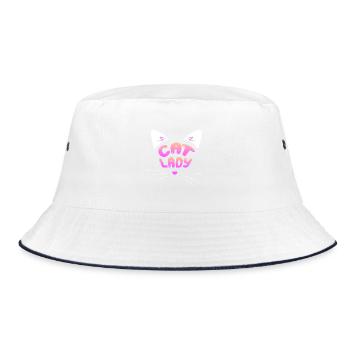 Cat Lady Cute Whiskers Feminine Feline Vibes - Bucket Hat - white/navy - Front