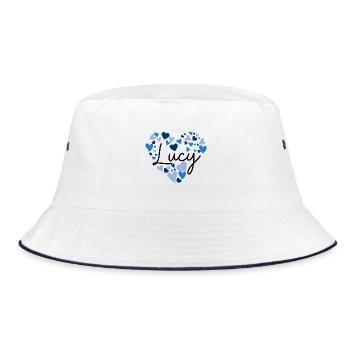 lucy Name Design with Heart-Shaped blue Hearts - Bucket Hat - white/navy - Front