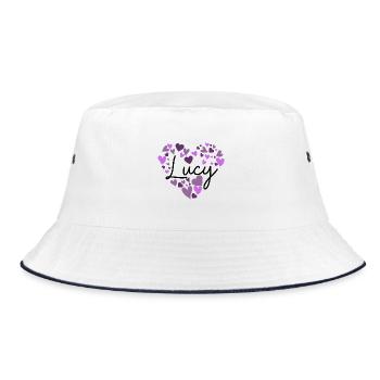 lucy Name Design with Heart-Shaped purple Hearts - Bucket Hat - white/navy - Front