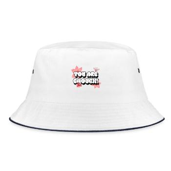 You Are Enough - Du bist Genug - Rosa Blumen - Bucket Hat - Weiß/Navy - Vorne