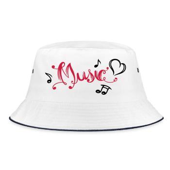 Musik Schrift Musiknoten Herz Musik Festival - Bucket Hat - Weiß/Navy - Vorne