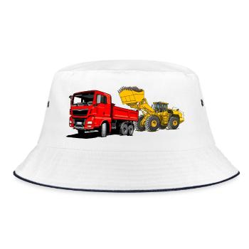 Baustelle, LKW, Radlader - Bucket Hat - Weiß/Navy - Vorne