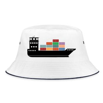 Sea container ship or boat with containers - Bucket Hat - white/navy - Front