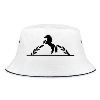 Tänzelndes Pferd im halben Lorbeerkranz - Bucket Hat - Weiß/Navy - Vorne