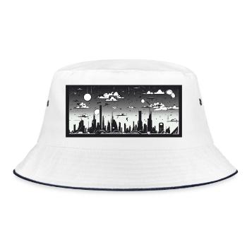 Manga Comic Future City Skyline - Bucket Hat - white/navy - Front