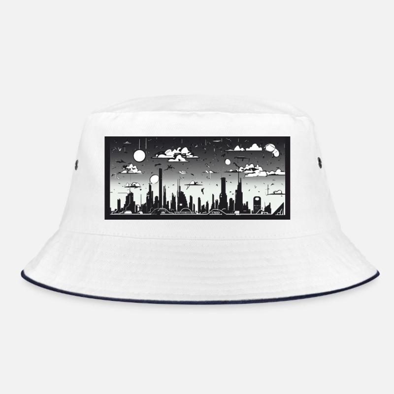 Manga Comic Future City Skyline - Bucket Hat - Weiß/Navy