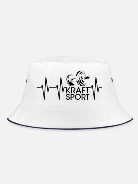 pulse gym weights weight training bodybuilding icon - Bucket Hat - white/navy - Front