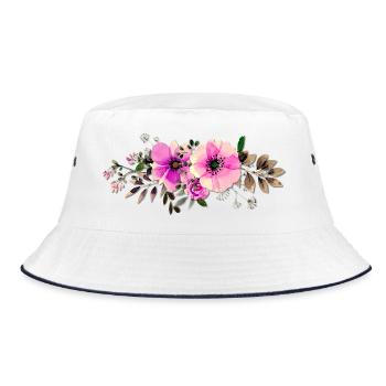 Aquarell Pinkrosen Linie - Bucket Hat - Weiß/Navy - Vorne