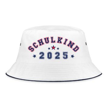 Schulkind 2025 - mit Platz für Namen des Schulkind - Bucket Hat - Weiß/Navy - Vorne