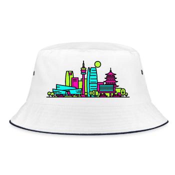 Hangzhou City Skyline West Lake Moderne Linienkunst - Bucket Hat - Weiß/Navy - Vorne