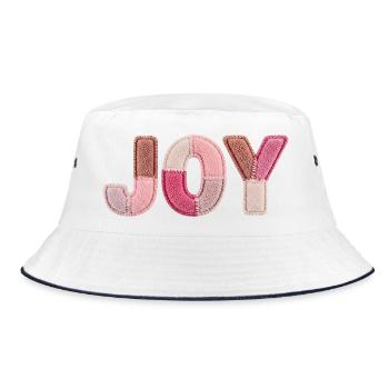 Joy Patchwork Pink Fabric Lettering Handmade - Bucket Hat - white/navy - Front