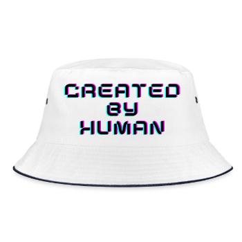 Created By Human Retro Glitch Saying - Bucket Hat - white/navy - Front