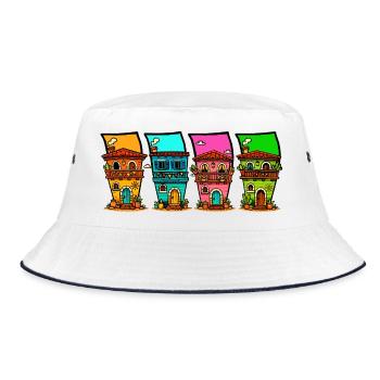 Quartett der Farbenfrohen Häuser - Bucket Hat - Weiß/Navy - Vorne