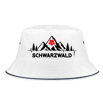 Schwarzwald mit Herzschlag und Herz Hut Berge - Bucket Hat - Weiß/Navy - Vorne