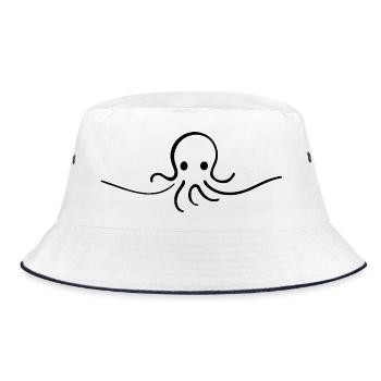 Oktopus One Line niedliches Meeresmotiv - Bucket Hat - Weiß/Navy - Vorne