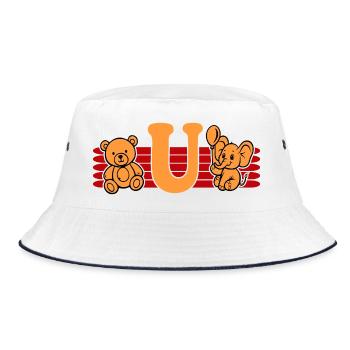 Baby Name Buchstabe U Vorname Teddybär Elefant - Bucket Hat - Weiß/Navy - Vorne