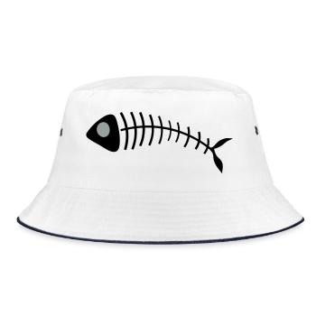 Stilisierte Fischgräten Illustration - Bucket Hat - Weiß/Navy - Vorne