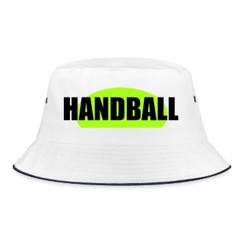 Handball Neon-Grün Typo-Print - Bucket Hat - Weiß/Navy - Vorne