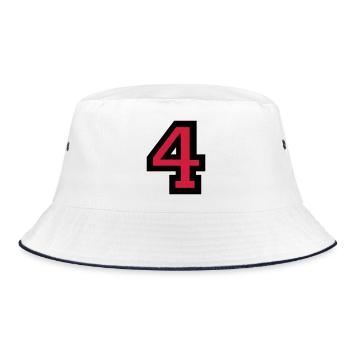 Zahl 4 - Nummer 4 (Rot) Nr. 4 - Bucket Hat - Weiß/Navy - Vorne