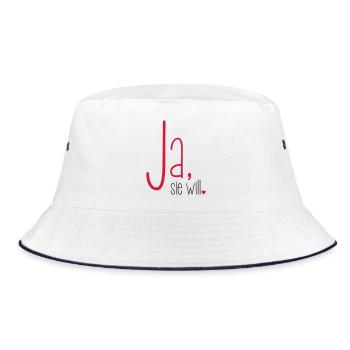 Ja sie will Junggesellin Junggesellenabschied - Bucket Hat - Weiß/Navy - Vorne