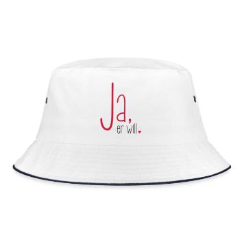 Ja er will - Junggesellenabschied Junggeselle - Bucket Hat - Weiß/Navy - Vorne