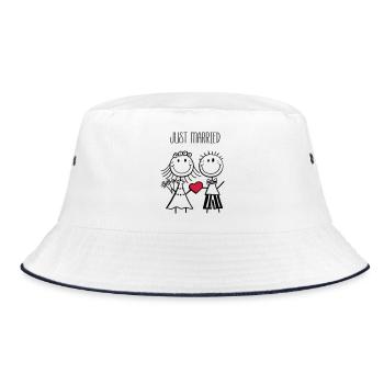 Just Married Brautpaar - Hochzeit - Geschenk - Bucket Hat - Weiß/Navy - Vorne