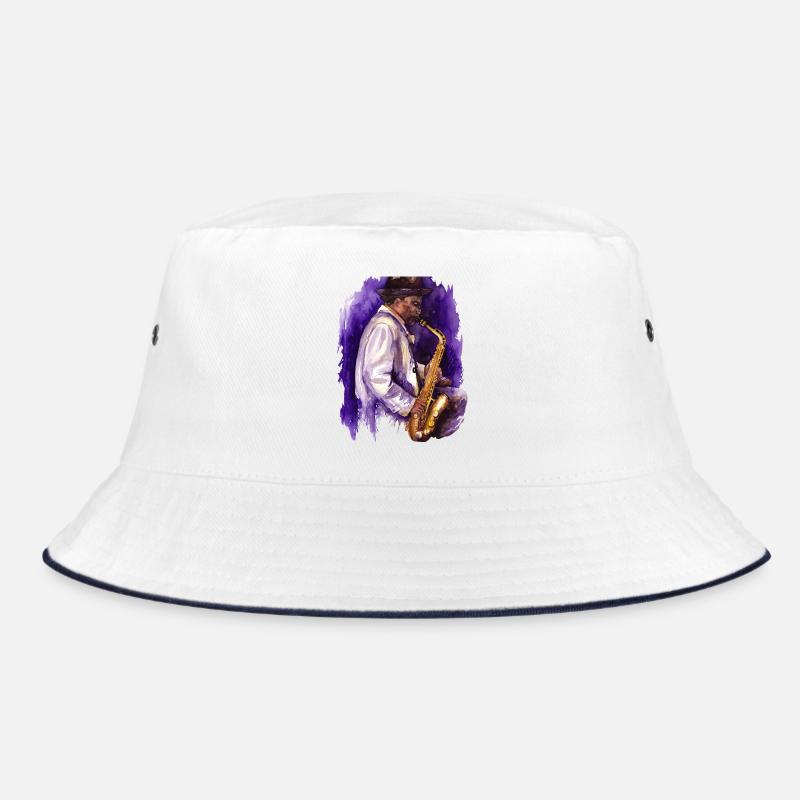 Saxophon - Bucket Hat - Weiß/Navy