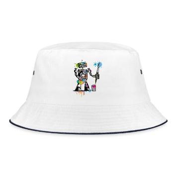 Roboter mit einem Pinsel - Bucket Hat - Weiß/Navy - Vorne