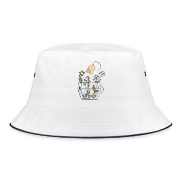 Hygge Tea Cup with Flowers - Bucket Hat - white/navy - Front