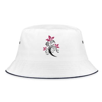 Flowers with filigree floral ornament. Feminine. - Bucket Hat - white/navy - Front