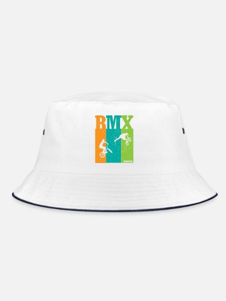 BMX Color Block Rider Silhouettes - Bucket Hat - white/navy - Front