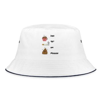 Drei K am Morgen / Kippe / Kaffee / Sprüche - Bucket Hat - Weiß/Navy - Vorne